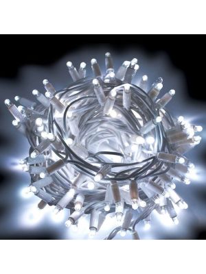 Catena 10 m - 200 maxi led luce fissa - SENZA trasformatore - Prolungabile - cavo bianco - Bianco Ghiaccio