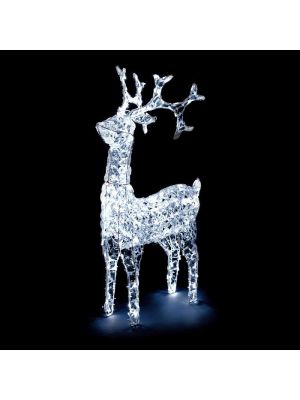 Renna natalizia led con testa rotante - 200 led - luce fissa - bianco ghiaccio - h 90cm