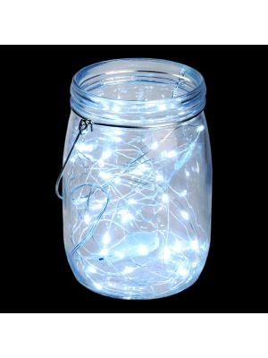 Barattolo luminoso con manico in metallo - 40 microled - bianco ghiaccio