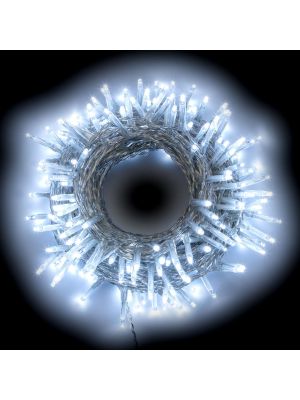 Catena 12,60 m cavo trasparente 180 miniled a luce fissa bianco ghiaccio freddo