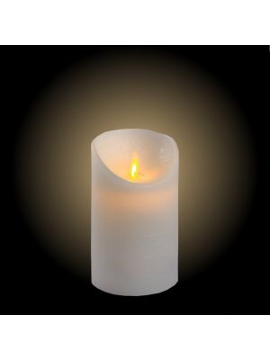 Candela Ø 7,5 x h 12,5 cm in cera ruvida Bianca, moving flame, led bianco classic
