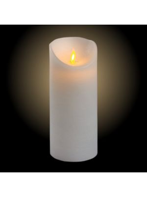 Candela Ø 7,5 x h 18 cm in cera ruvida Bianca, moving flame, led bianco classic