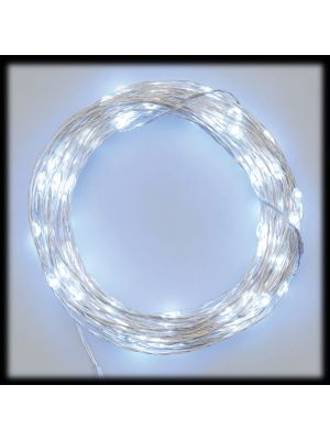 Catena a batteria 10 m 100 micro led con telecomando IR timer bianco ghiaccio freddo per esterno