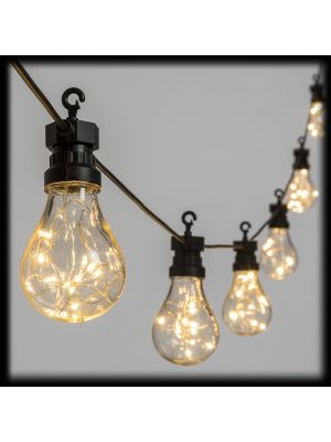 Catena luminosa 5 mt, 10 lampadine party light, 100 microled, bianco caldo classic