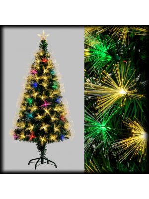 Albero di natale fibre ottiche H 130 cm, bianco classic e giochi di luce Flashled RGB