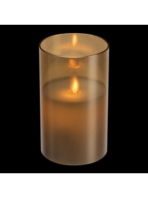 Candela Ø 7,5 x h 12,5 cm cera bianca con vetro, moving flame, led bianco classic a batteria