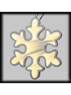 Cristallo di neve Ø 30 cm, Infinity Mirror bifacciale, luce fissa, bianco caldo, uso interno