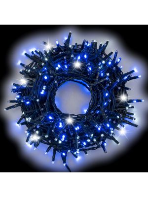 Catena luminosa 18 mt 300 miniled, MultiFlashled Diamond, blu e bianco freddo