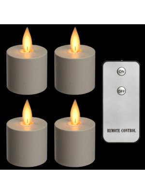 Set 4 candele Tea Light a batteria con telecomando, moving flame, bianco classic caldo