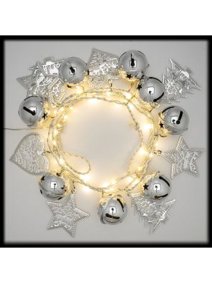 Catena luminosa a batteria 1,80 m, microled bianco classic, con decorazioni color argento