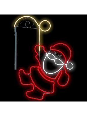 Babbo Natale appeso 55 x H 105 cm, neon bifacciale, 566 led, bianco caldo, freddo e rosso