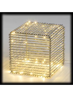 Cubo 3D argento 27 cm, 60 led superbright, luce fissa, bianco classic caldo