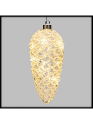 Decorazione pigna in vetro 20 Microled a batteria bianco classic