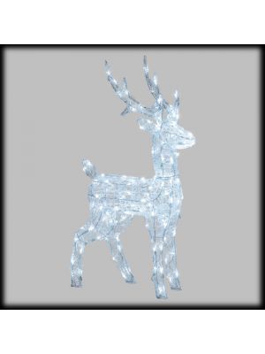 Renna natalizia in acrilico h 85 cm, 120 led luce fissa, bianco ghiaccio