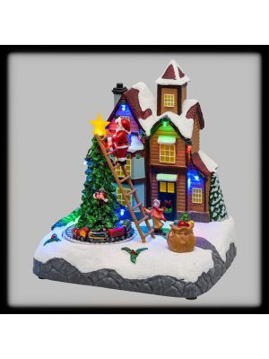 Villaggio di Natale con albero di Natale e trenino in movimento H21,5 cm