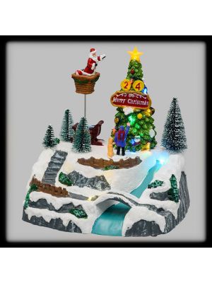 Villaggio natalizio con Babbo Natale in movimento H22 cm