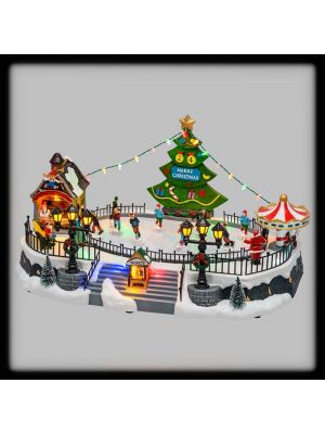 Villaggio di Natale con Luna Park e pattinatori in movimento H22 cm