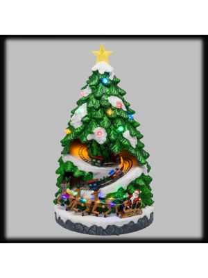 Decorazione albero di Natale 23 x h 40 cm con trenini in movimento e musica