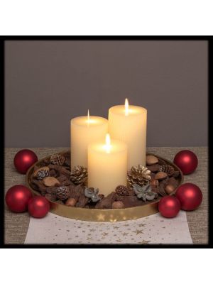 Set 3 candele in cera avorio a coste, con moving flame, bianco caldo
