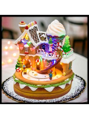 Villaggio di Natale|Ginger bread house con personaggi in movimento, h 21 cm