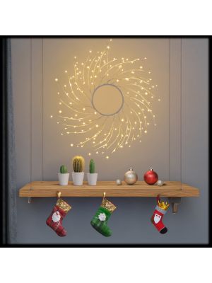 Corona decorativa luminosa in rami di tiglio bianco Ø45 cm con 160 microled – luce bianco caldo