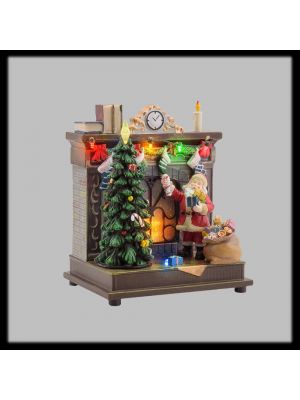 Caminetto con fiamma in movimento, albero rotante e musica, H 20 cm