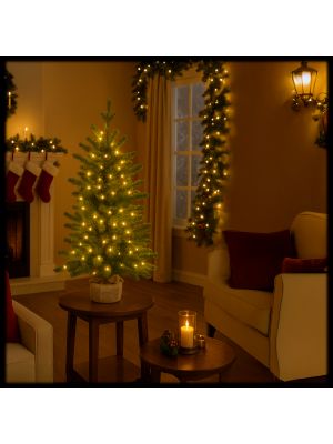 Albero con base in juta, 90 cm, in finto pino, 180 miniled bianco caldo 