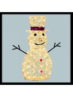 Pupazzo di neve 3D 160 Led, H 70 cm, bianco caldo e ghiaccio