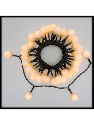 Catena solare 5 m, 50 sfere cherry plastica bianca, led bianco caldo