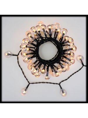 Catena solare 5 m, 50 sfere cherry plastica trasparente, led bianco caldo