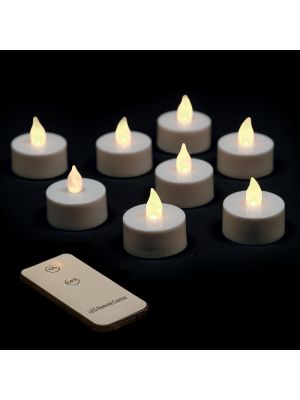 Set 8 candeline Tea Light a batteria con telecomando - effetto fiamma - bianco classic