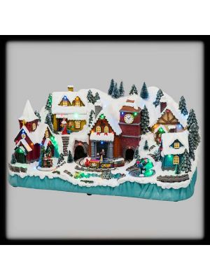 Villaggio di Natale con pattinatori ed Albero di Natale toranti H28 cm