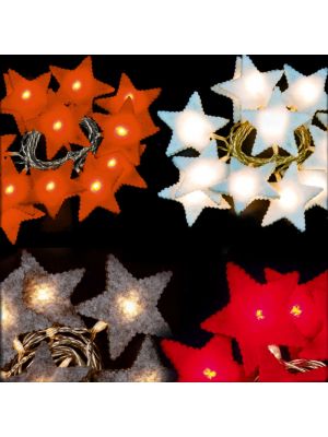 Kit 4 catene led a batteria 10 stelle in feltro in colori assortiti luce fissa bianco classic caldo