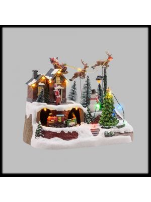 Villaggio natalizio, paesaggio con trenino in movimento e musica, H20 cm