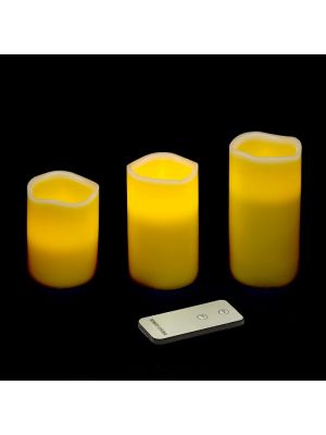 Set 3 candele cera Avorio Ø 7,5 cm con telecomando effetto fiamma led bianco classic