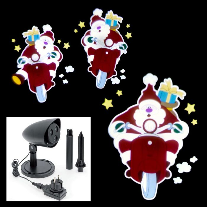 Proiettore Led Color Babbo Natale In Corsa Su Scooter