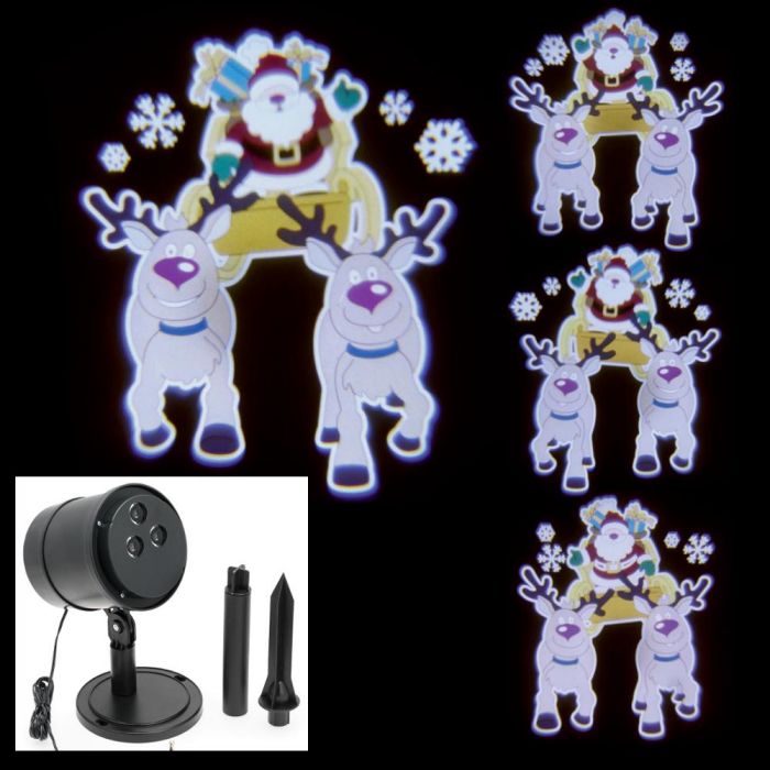 Immagini Di Babbo Natale Animate.Proiettore Led Color Musicale Figura Animata Babbo Natale Su Slitta E Renne In Movimento