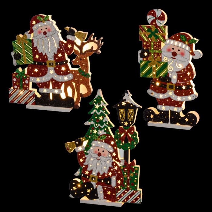 Natale Glitter Immagini.Mix 3 Babbo Natale Glitter A Batteria Con 10 Led Classic H 45 Cm Bianco Caldo