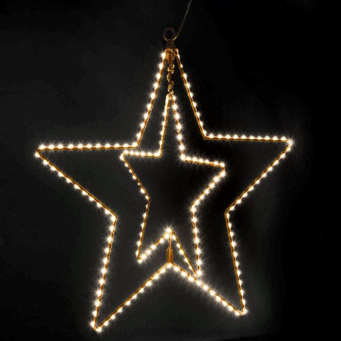 Stella Di Natale Illuminata.Stella Luminosa Doppia 2d E 3d O 50 Cm 180 Microled Luce Fissa Bianco Classic Metal Copper