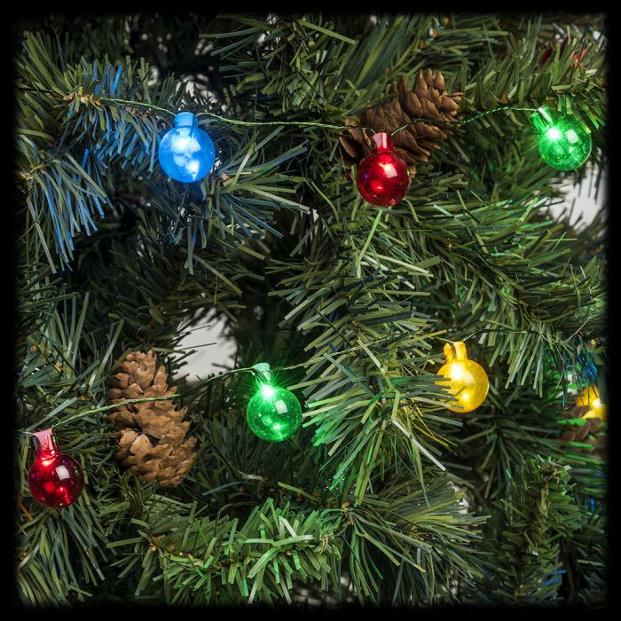 Albero Di Natale 4 Mt.Catena Luminosa 6 4 Mt 80 Sfere In Vetro Luce Fissa Microled Multicolor