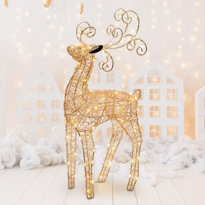 Lights4Fun Decorazione Natalizia - Set 3 Renne Luminose 2D Innevate Con 100 LED Bianco Caldo E Timer, Per Interni/Esterni, Impermeabili IP44