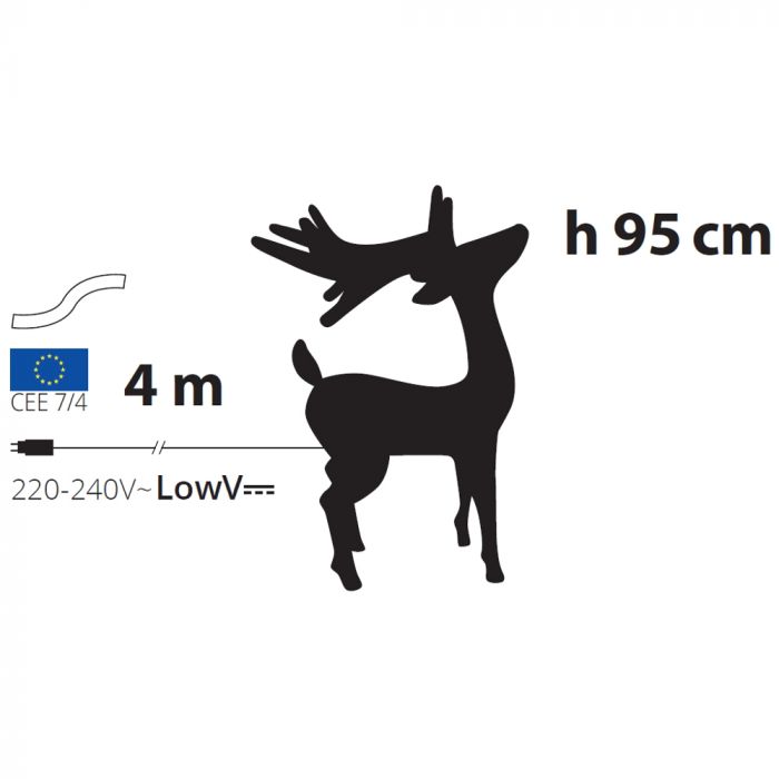 Renna Natalizia Bicolore H 95 Cm 200 Led Luce Fissa Bianco Tradizionale