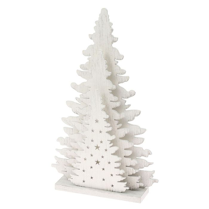 Albero Di Natale Triplo In Legno Vintage Bianco A Batteria 20 Led