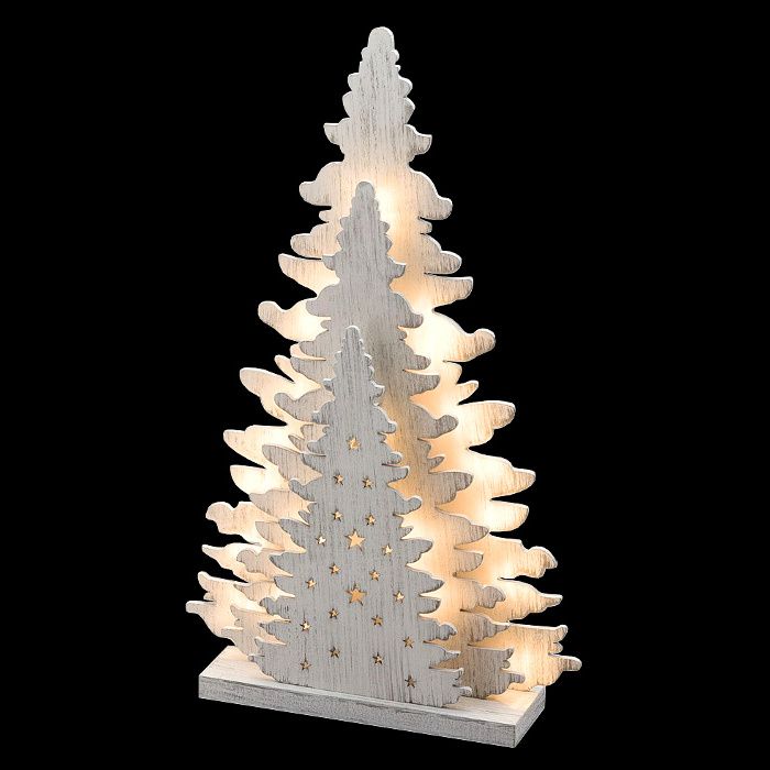 Albero Di Natale Triplo In Legno Vintage Bianco A Batteria 20 Led