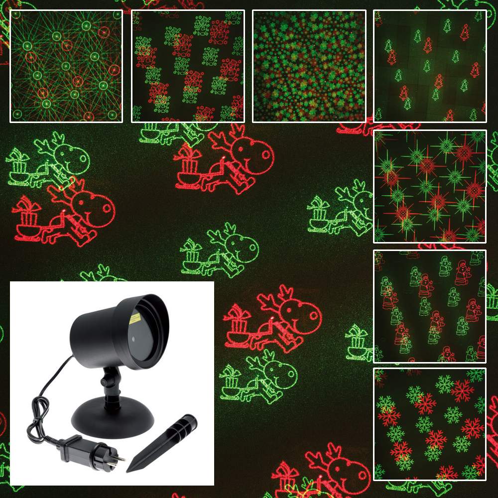 Proiettore Luci Laser Natalizie.Proiettore Laser 8 Motivi Natalizi Con Movimento Rotatorio Timer Verde E Rosso
