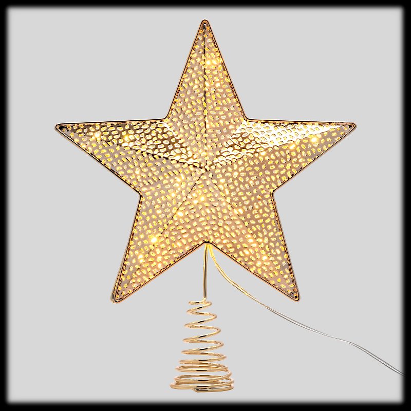 VEYLIN Puntale per albero di Natale, 20 cm, a forma di stella glitterata, colore oro, puntale per albero di Natale (champagne